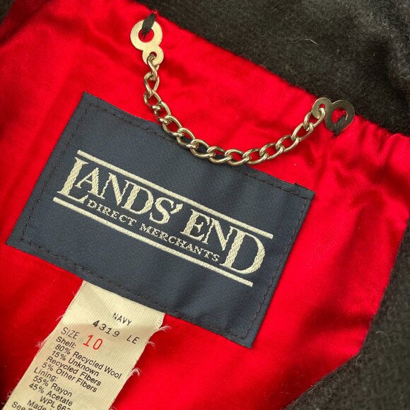 Vintage Lands' End Womens Black Classic Wool Blend Double Breasted Pea Coat Sz10 - Picture 4 of 11